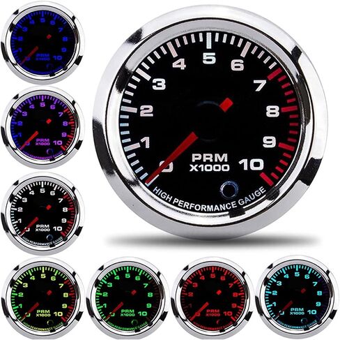 Tachometer Tacho Gauge Meter 0-10000 RPM Gauge Meter, 52mm/2in Universal 7 Colors Tachometer Revolution Meter for 4 6 8 Cylinder Car SUV Vehicle Automotive in Kuwait