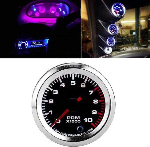 Tachometer Tacho Gauge Meter 0-10000 RPM Gauge Meter, 52mm/2in Universal 7 Colors Tachometer Revolution Meter for 4 6 8 Cylinder Car SUV Vehicle Automotive in Kuwait