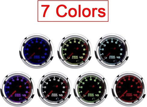 Tachometer Tacho Gauge Meter 0-10000 RPM Gauge Meter, 52mm/2in Universal 7 Colors Tachometer Revolution Meter for 4 6 8 Cylinder Car SUV Vehicle Automotive in Kuwait