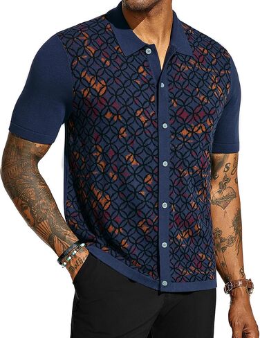 PJ PAUL JONES Mens Old Money Polo Shirt Vintage Lapel Collar Knit Shirt Pattern Short Sleeve Button Down Shirt in Saudi Arabia