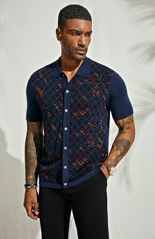 PJ PAUL JONES Mens Old Money Polo Shirt Vintage Lapel Collar Knit Shirt Pattern Short Sleeve Button Down Shirt in Saudi Arabia