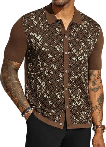 PJ PAUL JONES Mens Old Money Polo Shirt Vintage Lapel Collar Knit Shirt Pattern Short Sleeve Button Down Shirt in Saudi Arabia