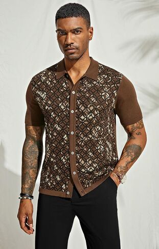 PJ PAUL JONES Mens Old Money Polo Shirt Vintage Lapel Collar Knit Shirt Pattern Short Sleeve Button Down Shirt in Saudi Arabia