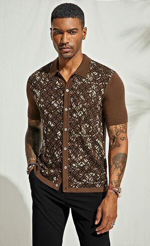 PJ PAUL JONES Mens Old Money Polo Shirt Vintage Lapel Collar Knit Shirt Pattern Short Sleeve Button Down Shirt in Saudi Arabia