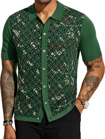 PJ PAUL JONES Mens Old Money Polo Shirt Vintage Lapel Collar Knit Shirt Pattern Short Sleeve Button Down Shirt in Saudi Arabia