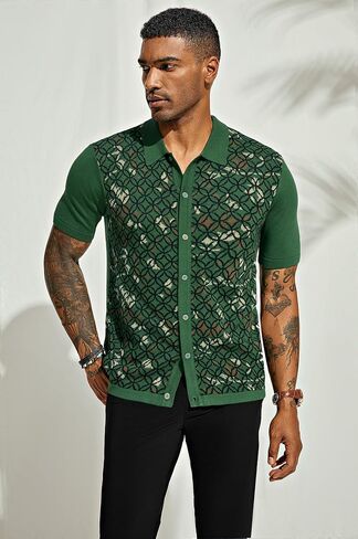PJ PAUL JONES Mens Old Money Polo Shirt Vintage Lapel Collar Knit Shirt Pattern Short Sleeve Button Down Shirt in Saudi Arabia