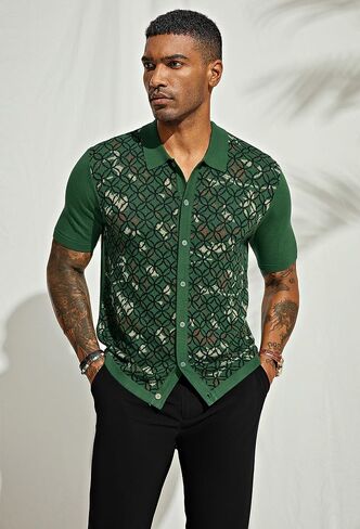 PJ PAUL JONES Mens Old Money Polo Shirt Vintage Lapel Collar Knit Shirt Pattern Short Sleeve Button Down Shirt in Saudi Arabia