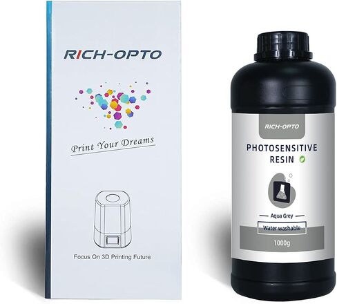 Rich-OPTO Water Washable LCD 3D Printer Resin UV Curing 405nm Quick Printing Speed Low Odor High Accuracy Photopolymer 1000g Black in Saudi Arabia