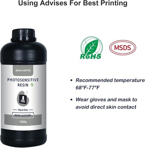 Rich-OPTO Water Washable LCD 3D Printer Resin UV Curing 405nm Quick Printing Speed Low Odor High Accuracy Photopolymer 1000g Black in Saudi Arabia