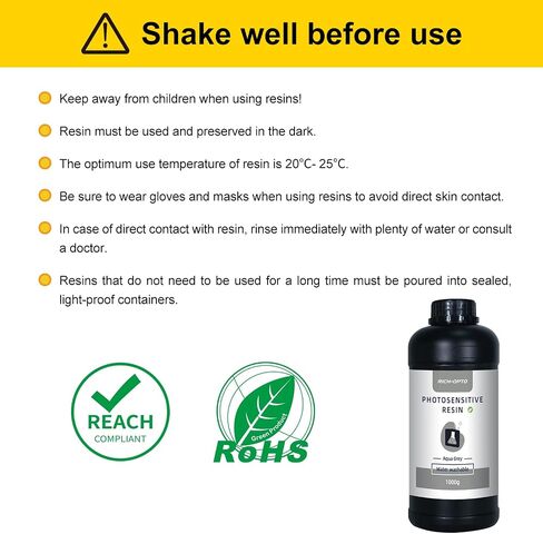 Rich-OPTO Water Washable LCD 3D Printer Resin UV Curing 405nm Quick Printing Speed Low Odor High Accuracy Photopolymer 1000g Black in Saudi Arabia