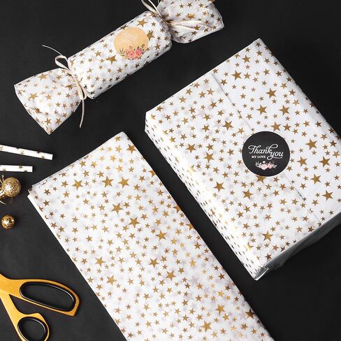 RUSPEPA Gift Wrapping Tissue Paper - Metallic Gold Star Print Tissue Paper Bulk for Gift Wrap, Art Crafts, DIY, Pack Bags - 19.5 x 27.5 inches - 25 Sheets in Saudi Arabia