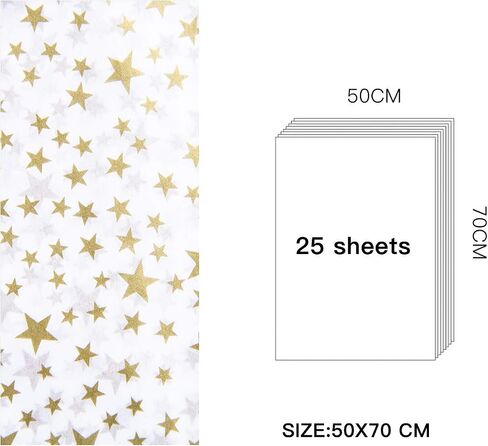 RUSPEPA Gift Wrapping Tissue Paper - Metallic Gold Star Print Tissue Paper Bulk for Gift Wrap, Art Crafts, DIY, Pack Bags - 19.5 x 27.5 inches - 25 Sheets in Saudi Arabia