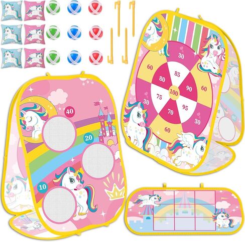 Unicorn Ring Bean Bag Toss Game 5 in 1 Unicorn Party Game for Kids Unicorn Double-Sided Foldable Board Cornhole Ring Backyard Games Unicorn Party Birthday Gifts for Girls Carnival Games Party Supplies in Saudi Arabia