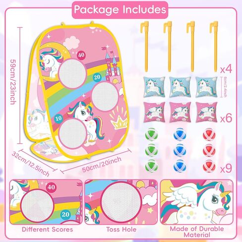 Unicorn Ring Bean Bag Toss Game 5 in 1 Unicorn Party Game for Kids Unicorn Double-Sided Foldable Board Cornhole Ring Backyard Games Unicorn Party Birthday Gifts for Girls Carnival Games Party Supplies in Saudi Arabia