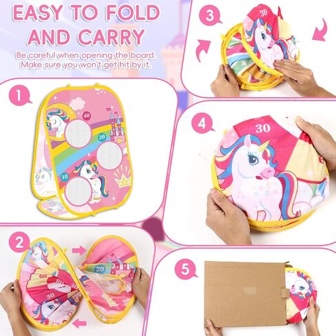 Unicorn Ring Bean Bag Toss Game 5 in 1 Unicorn Party Game for Kids Unicorn Double-Sided Foldable Board Cornhole Ring Backyard Games Unicorn Party Birthday Gifts for Girls Carnival Games Party Supplies in Saudi Arabia