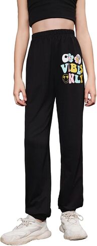 SOLY HUX Girl's Sweatpants Letter Graphic Elastic High Waisted Casual Joggers Pants in Saudi Arabia