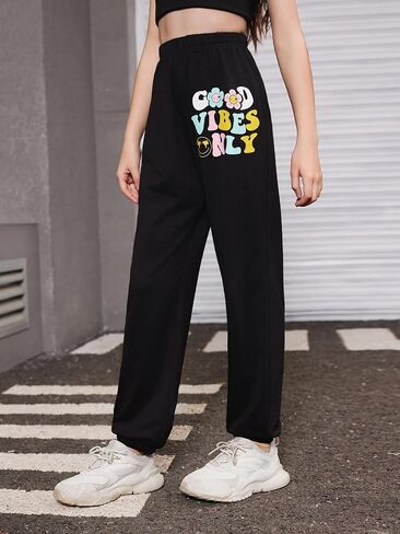 SOLY HUX Girl's Sweatpants Letter Graphic Elastic High Waisted Casual Joggers Pants in Saudi Arabia