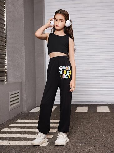 SOLY HUX Girl's Sweatpants Letter Graphic Elastic High Waisted Casual Joggers Pants in Saudi Arabia