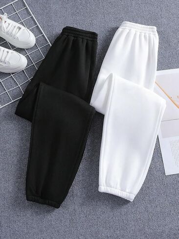 Floerns Girl's 2 Pcs Elastic Waist Active Running Solid Jogger Sweatpants in Saudi Arabia