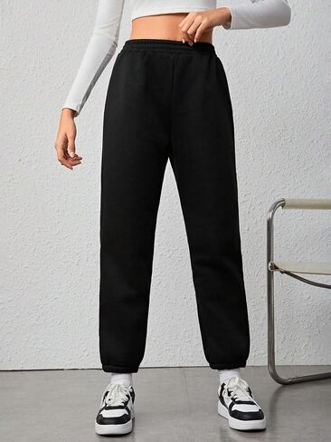 Floerns Girl's 2 Pcs Elastic Waist Active Running Solid Jogger Sweatpants in Saudi Arabia