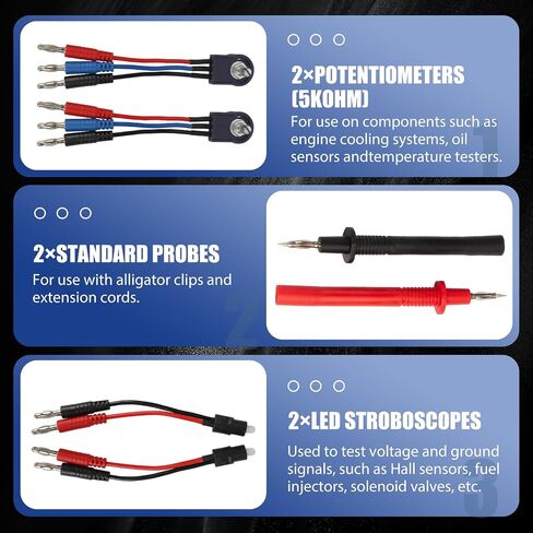 Liiamoar 110 قطعة مجموعة أدوات اختبار دوائر السيارات، مجموعة أدوات اختبار متعددة المقاييس، مجموعة اختبار كهربائية، مجموعة مسبار خلفي للسيارات، مجموعة موصل سلك التتابع (مع حقيبة حمل سوداء)، مشابك التمساح in Kuwait