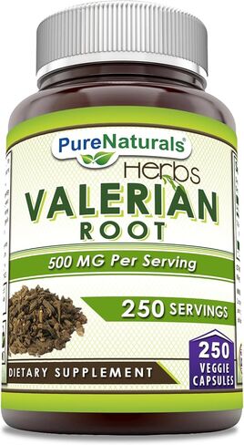 Pure Naturals Valerian Root Supplement | 500 Mg | Veggie Capsules | Non-GMO | Gluten Free | Made in USA (250 Count) in Saudi Arabia