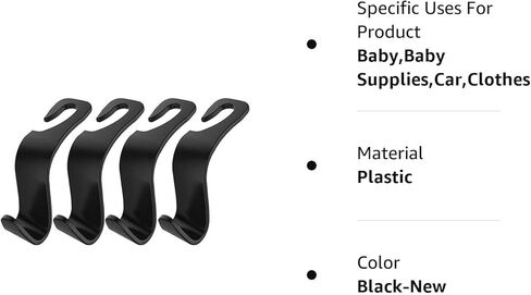 خطاف خلفي لمقعد السيارة من IPELY خطاف حامل منظم محمول لمسند الرأس (أسود - مجموعة من 4) in Kuwait