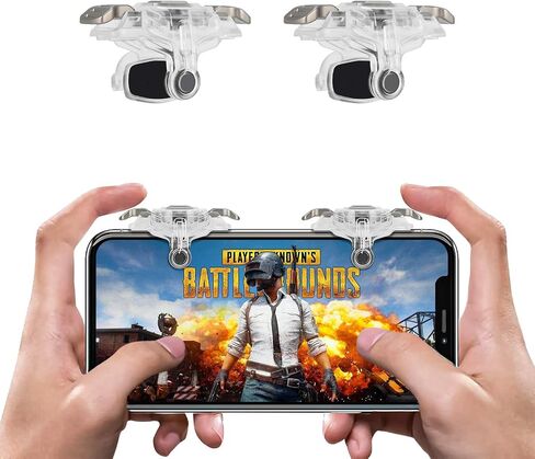 Newseego PUBG Mobile Game Controller Trigger,Upgrade Version PUBG Mobile Game Trigger Double Sensitive Aim Shoot Keys Buttons for Rules of Survival/Knives Out Triggers for All Smartphone-Transparent in Kuwait