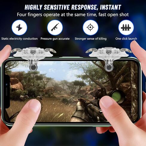 Newseego PUBG Mobile Game Controller Trigger,Upgrade Version PUBG Mobile Game Trigger Double Sensitive Aim Shoot Keys Buttons for Rules of Survival/Knives Out Triggers for All Smartphone-Transparent in Kuwait