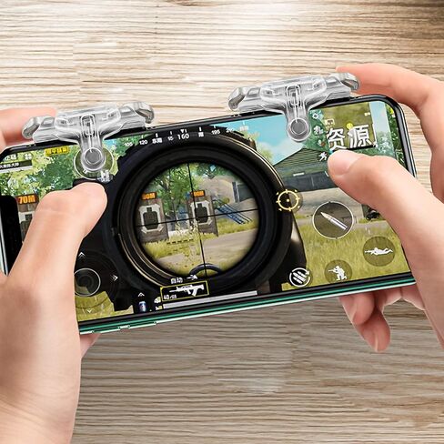 Newseego PUBG Mobile Game Controller Trigger,Upgrade Version PUBG Mobile Game Trigger Double Sensitive Aim Shoot Keys Buttons for Rules of Survival/Knives Out Triggers for All Smartphone-Transparent in Kuwait