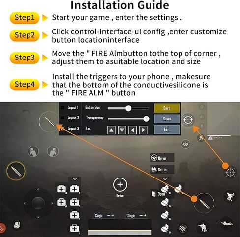 Newseego PUBG Mobile Game Controller Trigger,Upgrade Version PUBG Mobile Game Trigger Double Sensitive Aim Shoot Keys Buttons for Rules of Survival/Knives Out Triggers for All Smartphone-Transparent in Kuwait