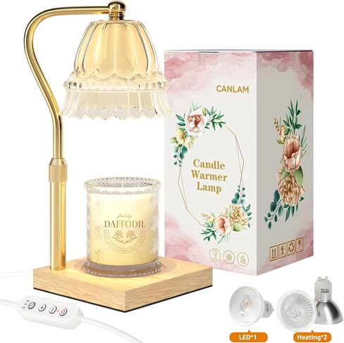 CANLAM 2 تسخين و1 مصباح LED - مصباح تدفئة الشموع مع مؤقت هدايا للأم، مصابيح كهربائية لتدفئة الشموع قابلة للتعديل بارتفاع خافت لشموع الجرة 3 مصابيح (CL01) in Saudi Arabia