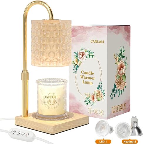 CANLAM 2 Heating & 1 LED Bulbs - Candle Warmer Lamp with Timer Gifts for Mom Adjustable Height Dimmable Electric Candle Warming Lamps for Jar Candles 3 Bulbs (CL01) in Saudi Arabia
