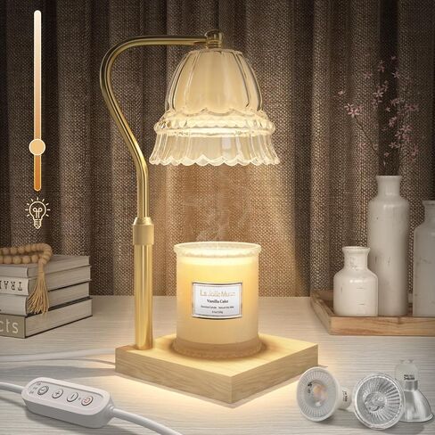 CANLAM 2 تسخين و1 مصباح LED - مصباح تدفئة الشموع مع مؤقت هدايا للأم، مصابيح كهربائية لتدفئة الشموع قابلة للتعديل بارتفاع خافت لشموع الجرة 3 مصابيح (CL01) in Saudi Arabia