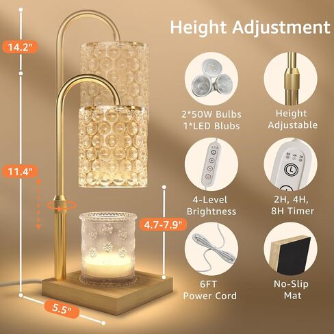 CANLAM 2 Heating & 1 LED Bulbs - Candle Warmer Lamp with Timer Gifts for Mom Adjustable Height Dimmable Electric Candle Warming Lamps for Jar Candles 3 Bulbs (CL01) in Saudi Arabia