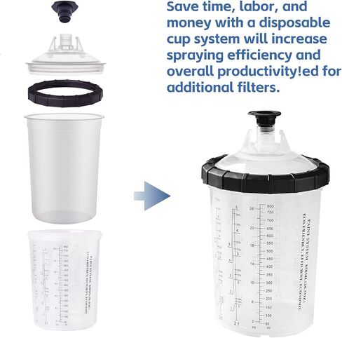 Disposable Paint Gun Cups Liners and Lid System Paint Sprayer Mixing Cup for HVLP Spray Gun 50 Cup Liners 50 Lids with Strainer 1 Hard Cup with Retainer Ring 20 Plugs, 650ML (22 OZ) in Kuwait