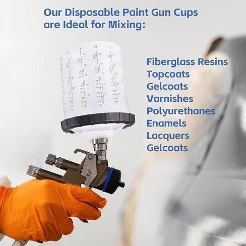 Disposable Paint Gun Cups Liners and Lid System Paint Sprayer Mixing Cup for HVLP Spray Gun 50 Cup Liners 50 Lids with Strainer 1 Hard Cup with Retainer Ring 20 Plugs, 650ML (22 OZ) in Kuwait