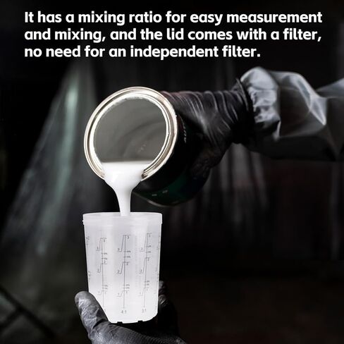 Disposable Paint Gun Cups Liners and Lid System Paint Sprayer Mixing Cup for HVLP Spray Gun 50 Cup Liners 50 Lids with Strainer 1 Hard Cup with Retainer Ring 20 Plugs, 650ML (22 OZ) in Kuwait