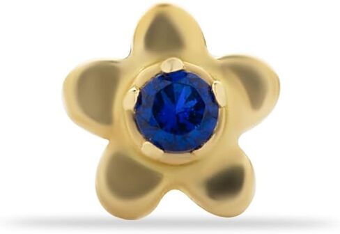 Flower Stud Labret Cartilage Piercing Earring With Blue Zircon - 14K Solid Yellow Gold - For Helix Tragus Lobe Conch Flat & Other Body Piercing BY KORAL JEWELRY in Saudi Arabia