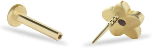Flower Stud Labret Cartilage Piercing Earring With Blue Zircon - 14K Solid Yellow Gold - For Helix Tragus Lobe Conch Flat & Other Body Piercing BY KORAL JEWELRY in Saudi Arabia