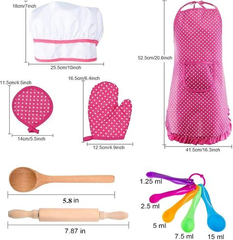 niolio Kids Cooking and Baking Chef Set - 24 Pcs Includes Apron, Chef Hat, Oven Mitt, Pot Holders, Rolling Pin, Spoon, Cookie Cutters & Baking Utensil for Little Girls Age 3+ Years Old Kids Toys in Saudi Arabia