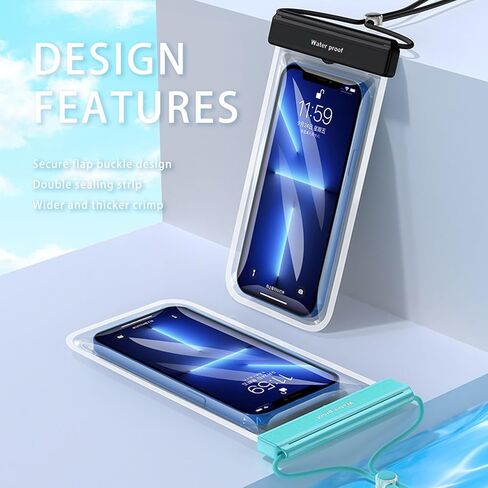 Mokoze Universal Waterproof Phone Pouch, Waterproof Bag for Beach - 2 Pack with Lanyard IPX8 TPU Waterproof Fabric for Phones Up to 7", Swimming and Beach Must Haves for Vacation (Black) in Kuwait