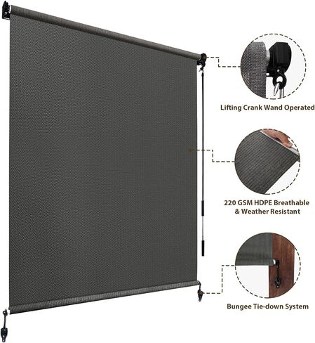 Amagenix Outdoor Roller Shades 5'(W) x 8'(H), Exterior Cordless Patio Shades Roll up Outdoor Blinds for Porch Gazebo, Gray in Saudi Arabia