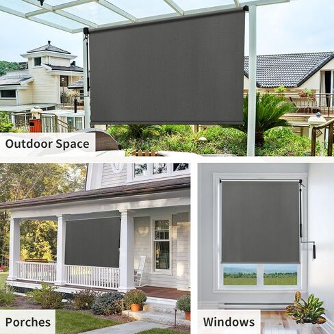Amagenix Outdoor Roller Shades 5'(W) x 8'(H), Exterior Cordless Patio Shades Roll up Outdoor Blinds for Porch Gazebo, Gray in Saudi Arabia