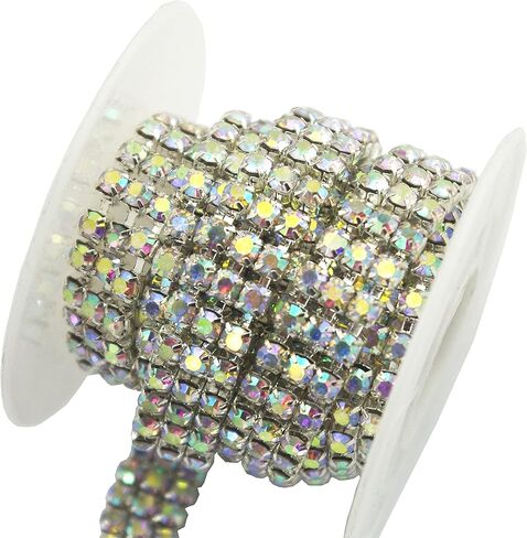 AEAAOA 1 ياردة 3 صفوف 4 مللي متر إغلاق سلسلة وحيد القرن زينة الزفاف ديكور الحفلات الحرفية زي زين (فضي + حجر الراين AB) in Kuwait