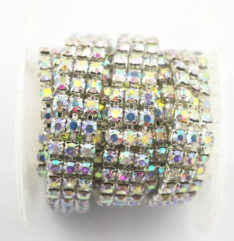 AEAAOA 1 ياردة 3 صفوف 4 مللي متر إغلاق سلسلة وحيد القرن زينة الزفاف ديكور الحفلات الحرفية زي زين (فضي + حجر الراين AB) in Kuwait