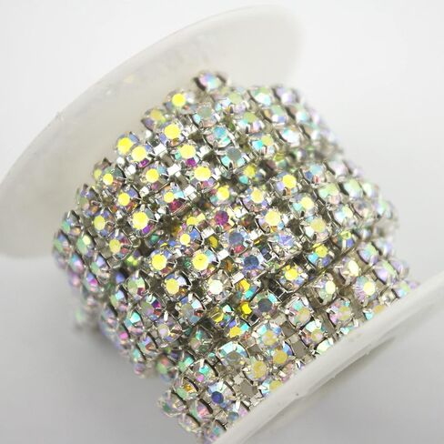 AEAAOA 1 ياردة 3 صفوف 4 مللي متر إغلاق سلسلة وحيد القرن زينة الزفاف ديكور الحفلات الحرفية زي زين (فضي + حجر الراين AB) in Kuwait