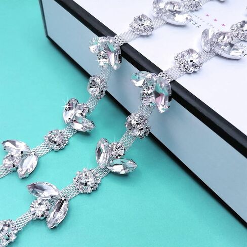 Yhsheen 1 ياردة بلينغ حجر الراين تقليم واضح كريستال حجر الراين سلسلة سباركلي حجر الراين زين للديكور DIY وتزيين أزياء الزفاف in Kuwait