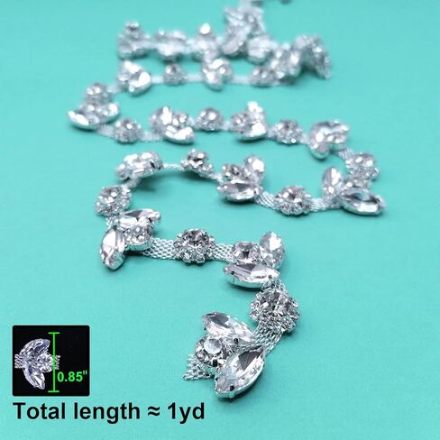 Yhsheen 1 ياردة بلينغ حجر الراين تقليم واضح كريستال حجر الراين سلسلة سباركلي حجر الراين زين للديكور DIY وتزيين أزياء الزفاف in Kuwait