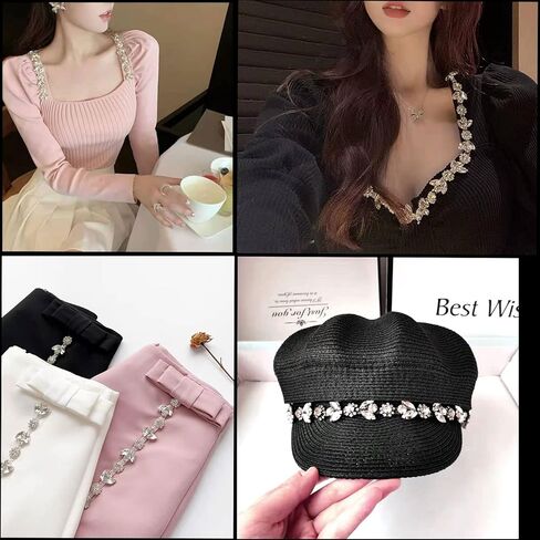 Yhsheen 1 ياردة بلينغ حجر الراين تقليم واضح كريستال حجر الراين سلسلة سباركلي حجر الراين زين للديكور DIY وتزيين أزياء الزفاف in Kuwait